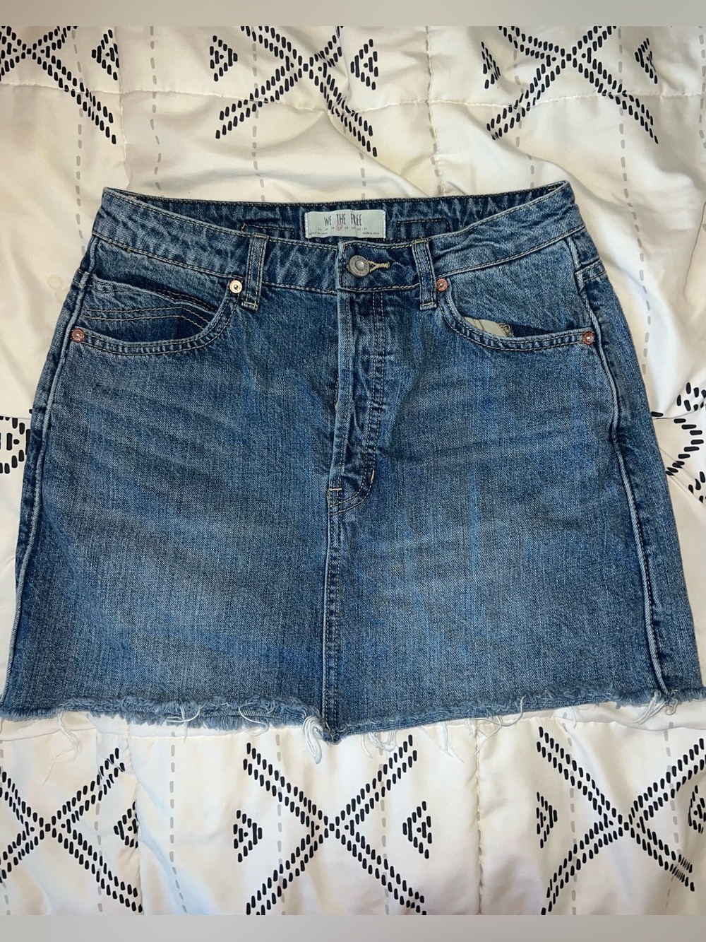 Free People Blue Denim Frayed Hem Skirt